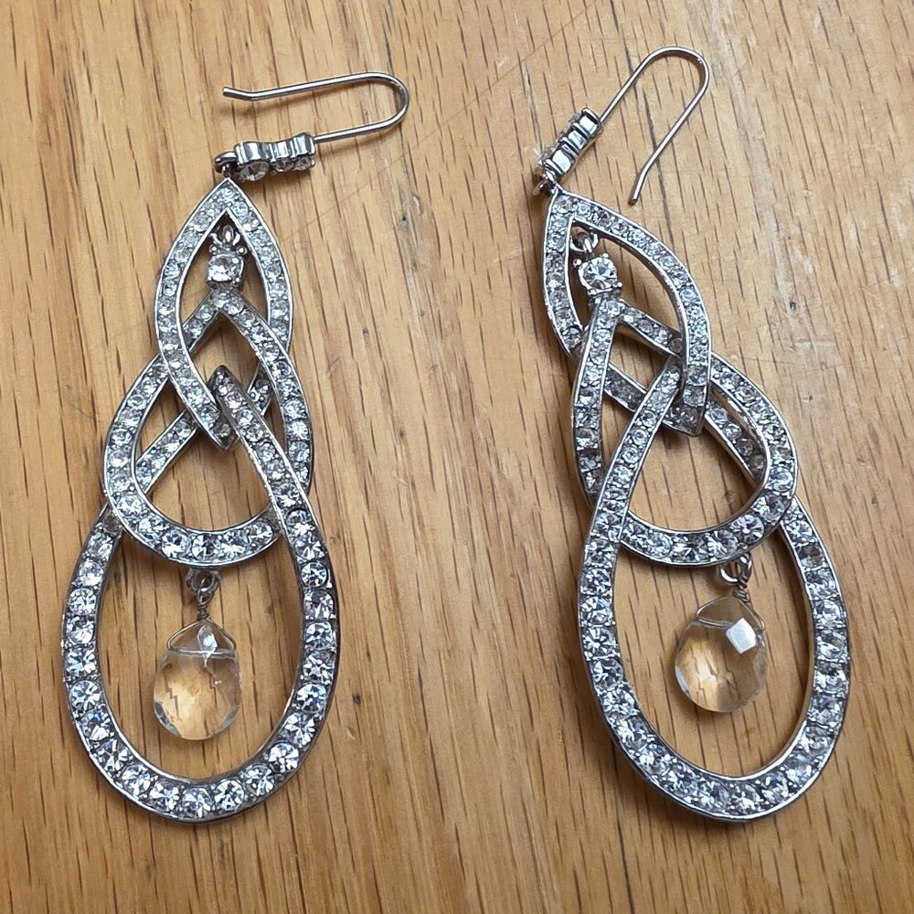 Etsy Silver Tone Beaded Rhinestone Drop Dangle Earrings